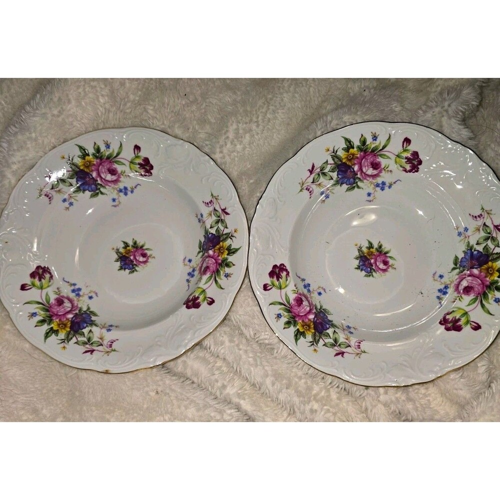 Royal Kent Collection Set of 2 Floral Porcelain Plates Round Glossy Poland